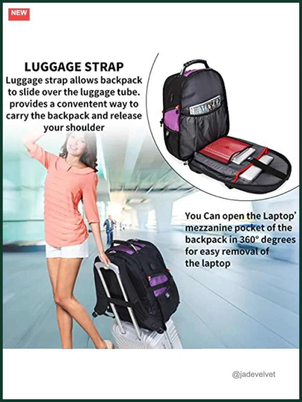 50L Travel Laptop Backpack with Combination Lock for 17in Laptops